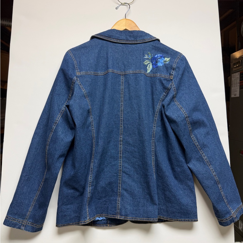 Denim&Co Vintage Denim Blazer Jacket with Floral Embroidery, L - Picture 2 of 10